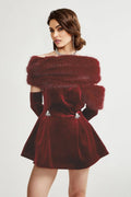 Freya Mini Dress - Four - Piece Suit Design - Strapless Style - Removable Faux - Fur Collar - Diamond Decoration