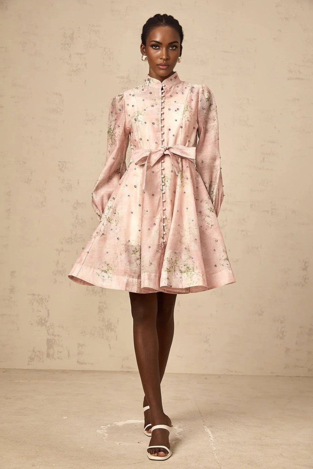 Freya Mini Dress Pink Floral Crystal Embellished
