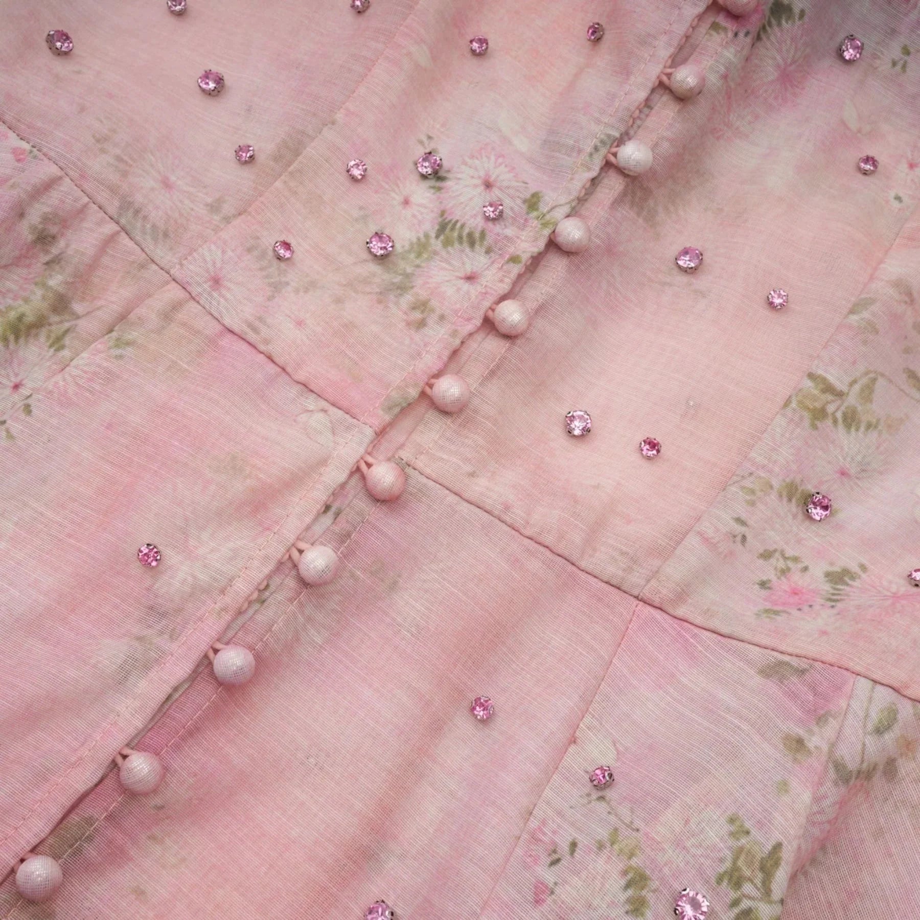 Freya Mini Dress Pink Floral Crystal Embellished