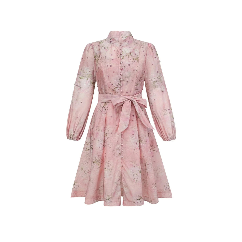 Freya Mini Dress Pink Floral Crystal Embellished