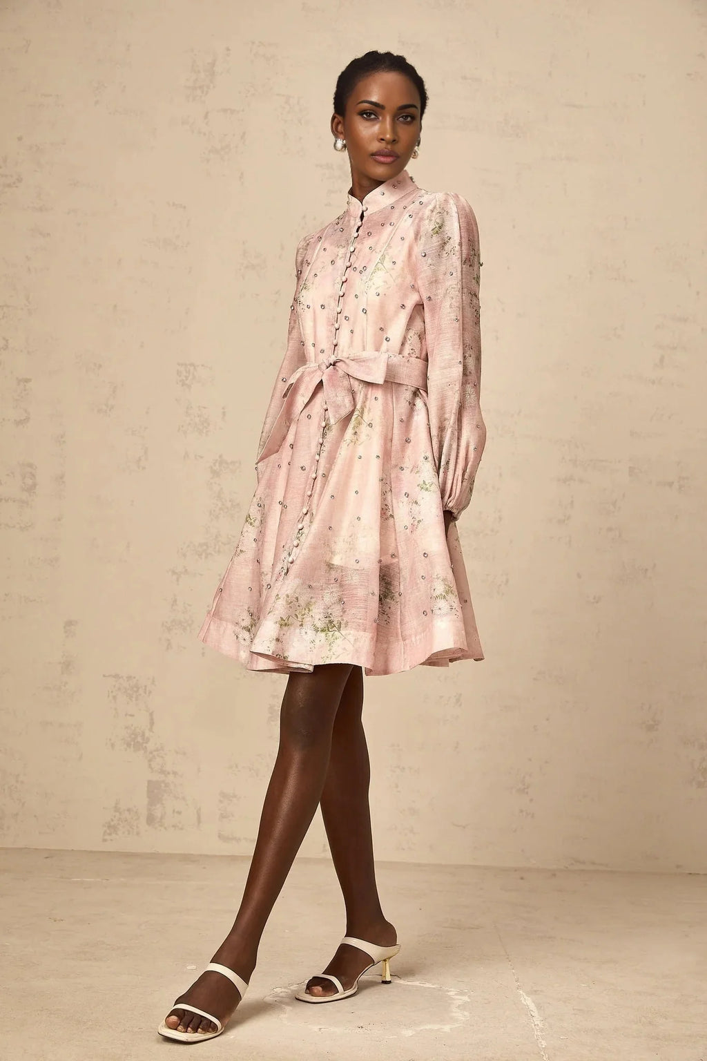 Freya Mini Dress Pink Floral Crystal Embellished