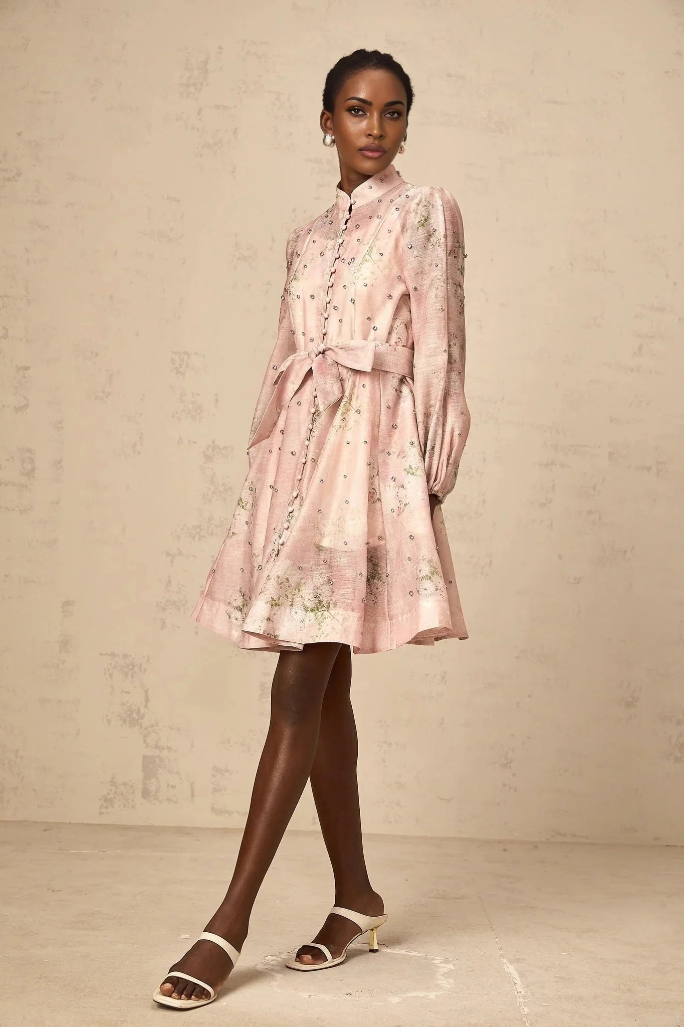 Freya Mini Dress Pink Floral Crystal Embellished