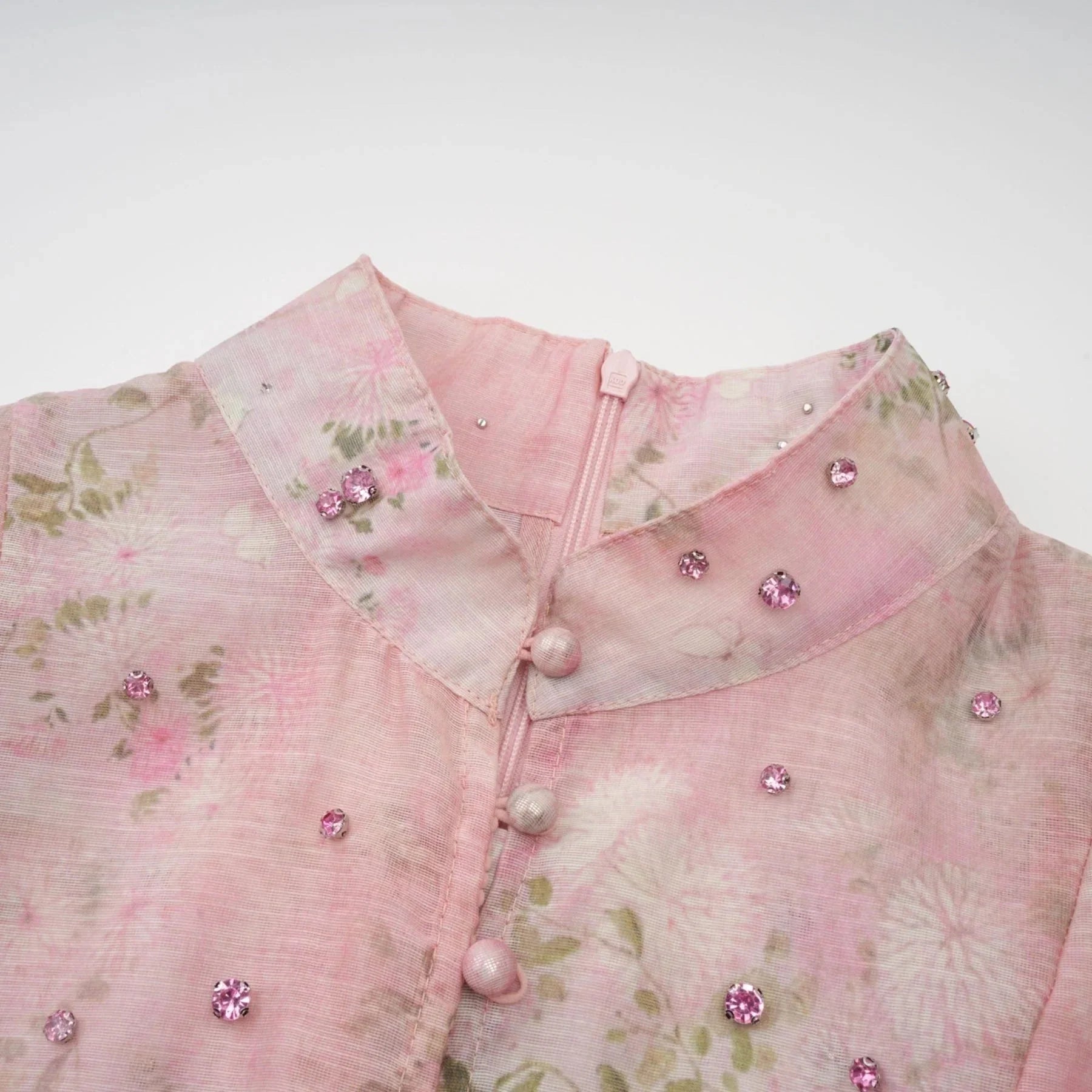 Freya Mini Dress Pink Floral Crystal Embellished