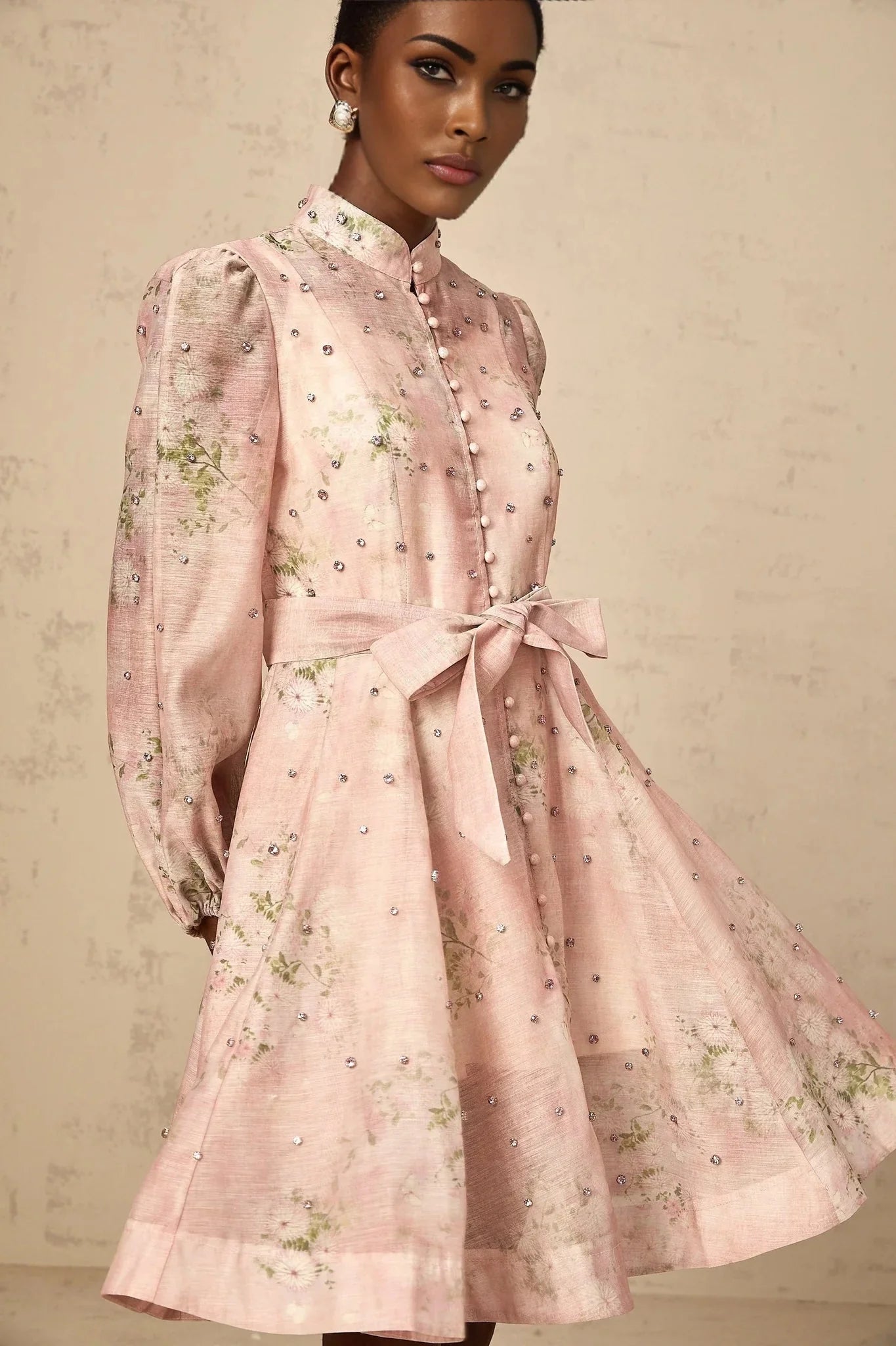 Freya Mini Dress Pink Floral Crystal Embellished