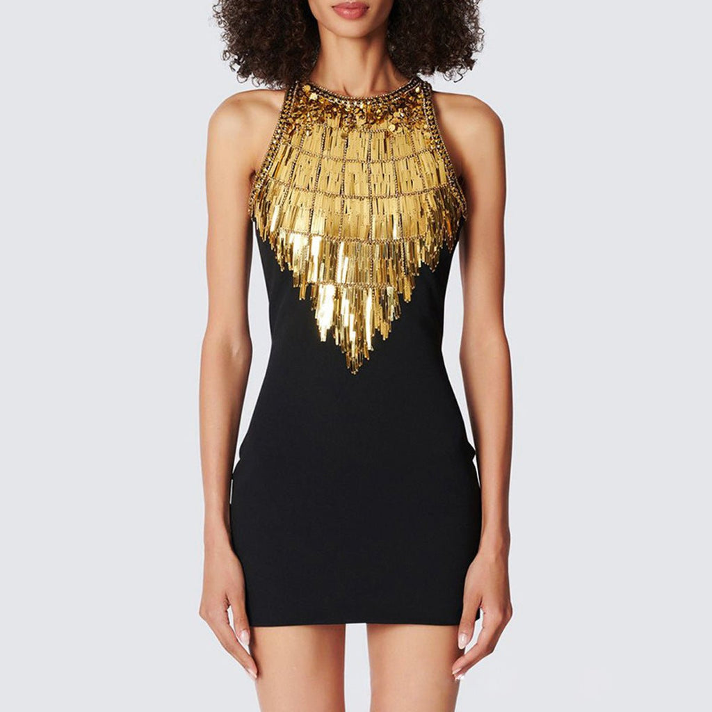 Fringe Dress - Bodycon Silhouette - Statement Dress - Sequin Fringe - Figure - Hugging Fit