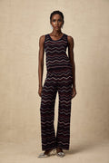 Gabriela Top & Trousers - Sleeveless Round Neck Crochet Knit Zigzag Design Elasticated Waistband Wide Leg Straight Hem