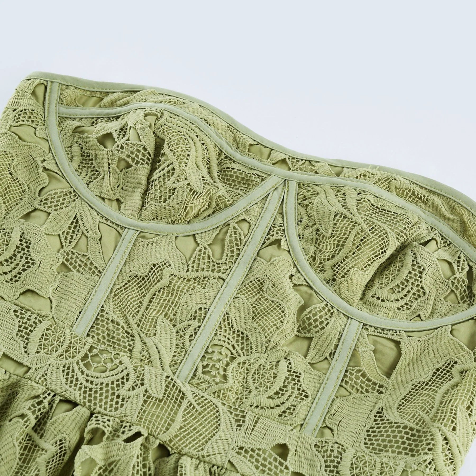 Gabriella Floral Midi Dress - Off Shoulder Bustier Style - Lace Trim Detail - Cut Out Designs - Flounce Hem