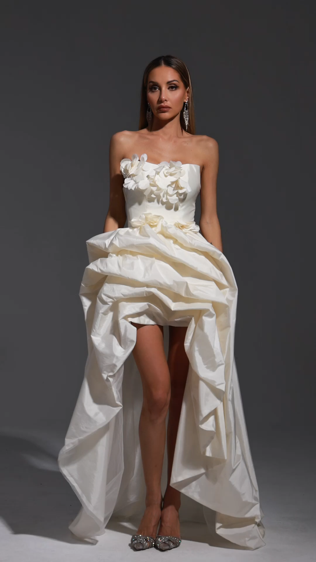 Gaetana Ivory Floral Embellished High-Low Dress