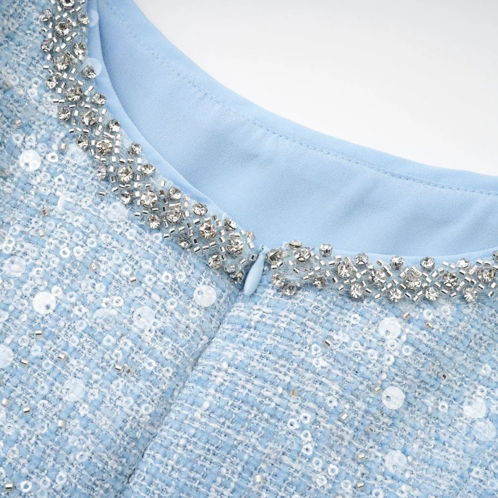 Gaetana Mini Dress - Sleeveless with Sequin and Crystal Embellishments - Cut - Out Design - Thigh Length Fit