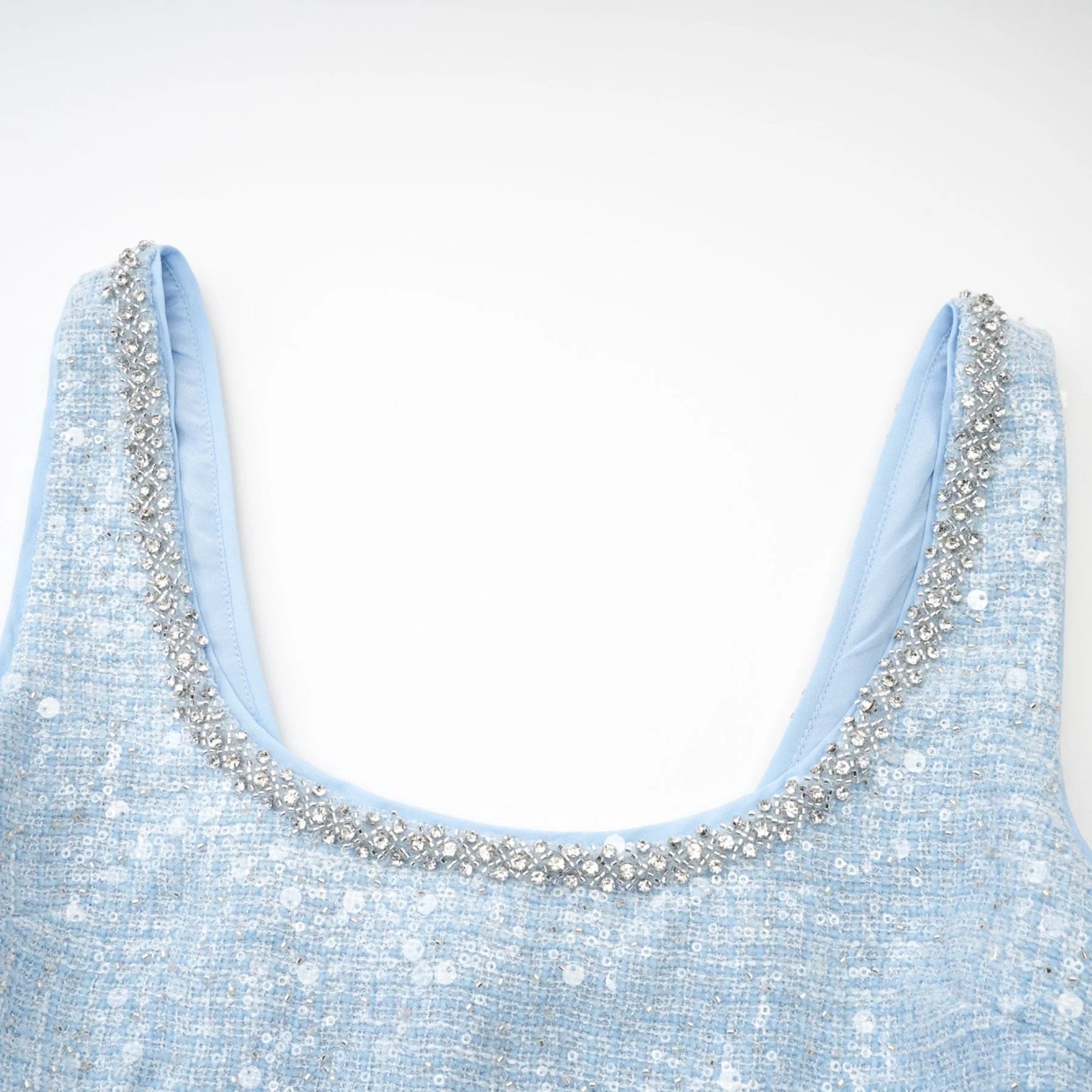 Gaetana Mini Dress - Sleeveless with Sequin and Crystal Embellishments - Cut - Out Design - Thigh Length Fit