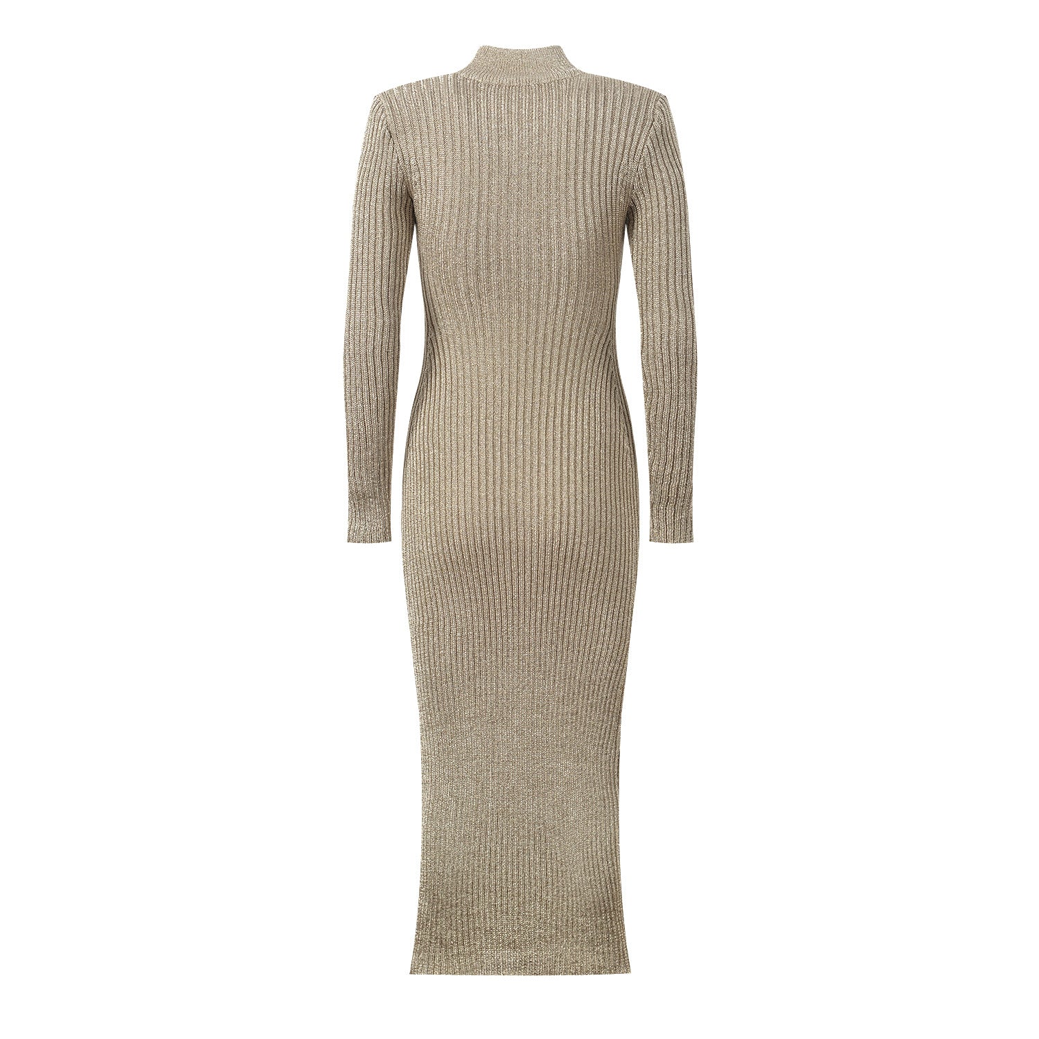 Gaia Midi Dress - Figure - Hugging Silhouette - Metallic Finish - Sculpted Fit - Elegant High Neckline - Luxurious Shimmer
