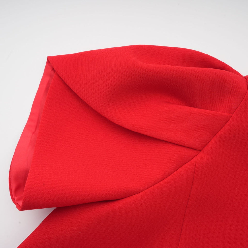 Gaia Mini Dress - Crew Neck - Short Petal Sleeves - Bow Detailing - Cut - Out Back