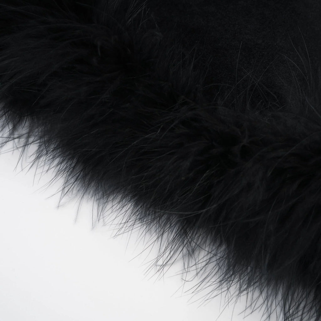 Gelsomina Jacket & Trousers - Round Neck - Faux - Flower Detailing - Feather - Trimmed Cuffs - Crystal Embellished