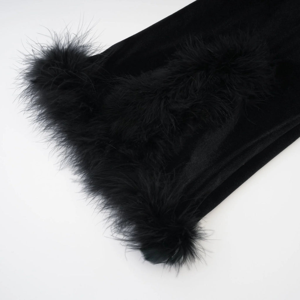 Gelsomina Jacket & Trousers - Round Neck - Faux - Flower Detailing - Feather - Trimmed Cuffs - Crystal Embellished