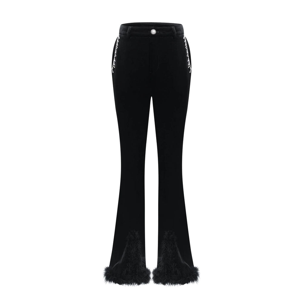 Gelsomina Jacket & Trousers - Round Neck - Faux - Flower Detailing - Feather - Trimmed Cuffs - Crystal Embellished