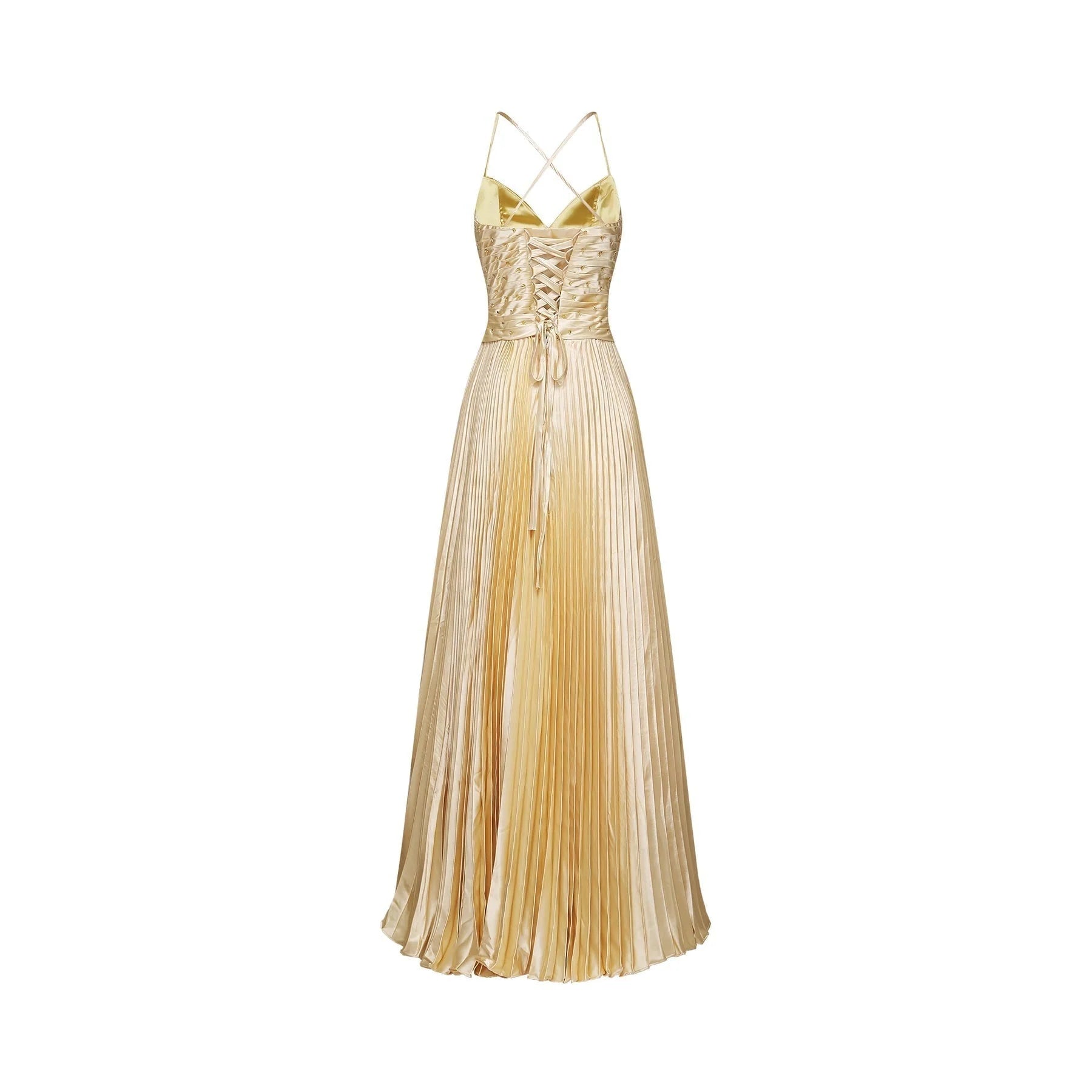 Gelsomina Maxi Dress - V Neck - Bustier Style - Sequin Embellished - Sleeveless - Pleated