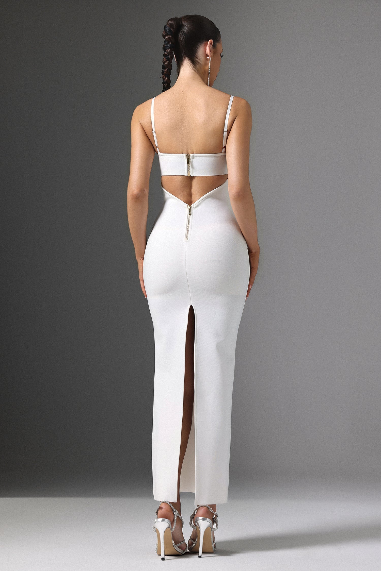 Gelsomina White Maxi Dress with Cutout Design and Beaded Detailing