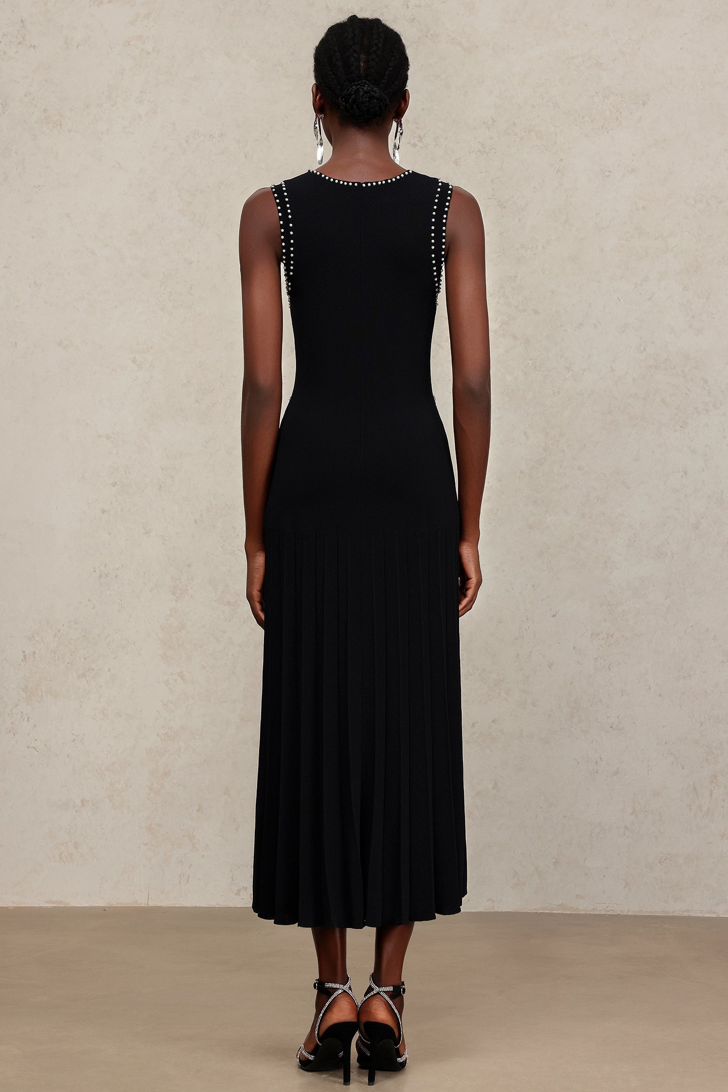 Gemma Black Pearl Detail Sleeveless Dress