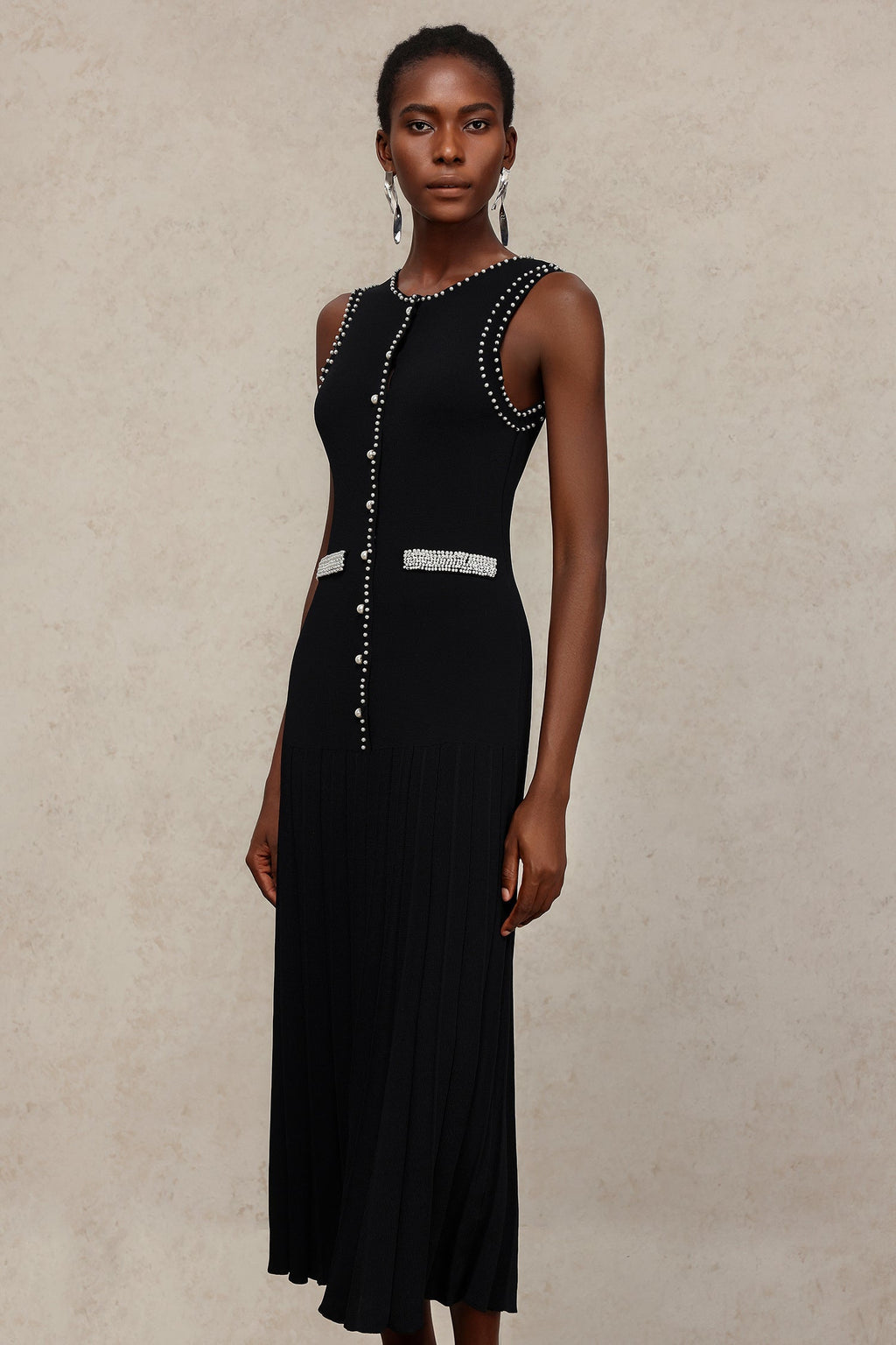 Gemma Black Pearl Detail Sleeveless Dress