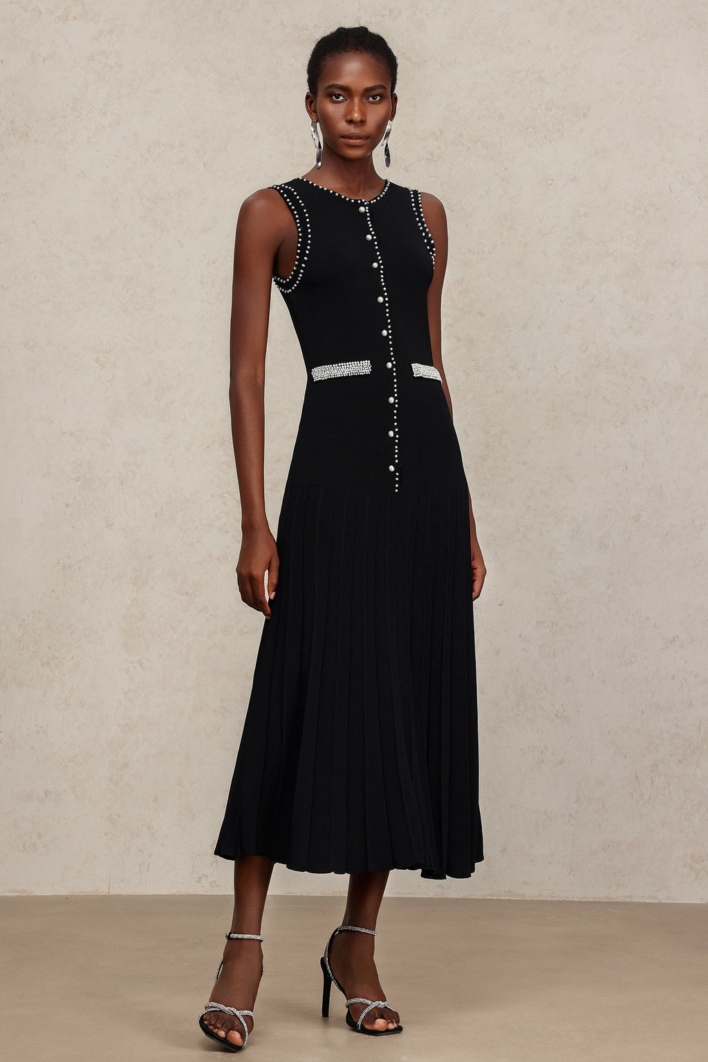 Gemma Black Pearl Detail Sleeveless Dress