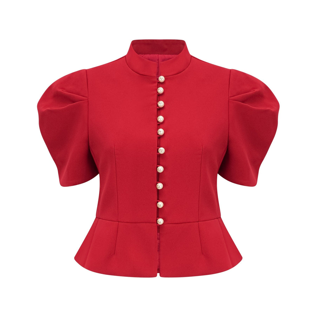 Gemma Blouse & Skirt - Crew Neck - Short Petal Sleeves - Pleated Detailing - Ruffled Trim