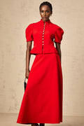 Gemma Blouse & Skirt - Crew Neck - Short Petal Sleeves - Pleated Detailing - Ruffled Trim