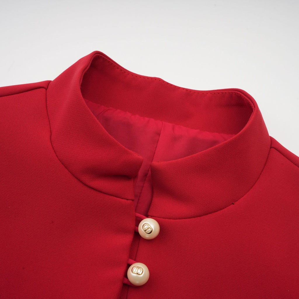 Gemma Blouse & Skirt - Crew Neck - Short Petal Sleeves - Pleated Detailing - Ruffled Trim