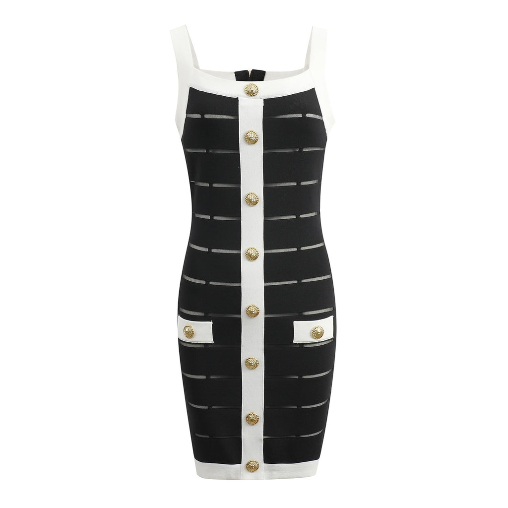 Gemma Dress - Fitted Bodycon Silhouette - Panel Detailing With Button Accents - Tailored Fit - Versatile Styling for Any Occasion