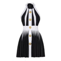 Gemma Dress - Halter Neck a - Line Silhouette - Pleated Skirt - Rose Embellishment - Chic Modern Design