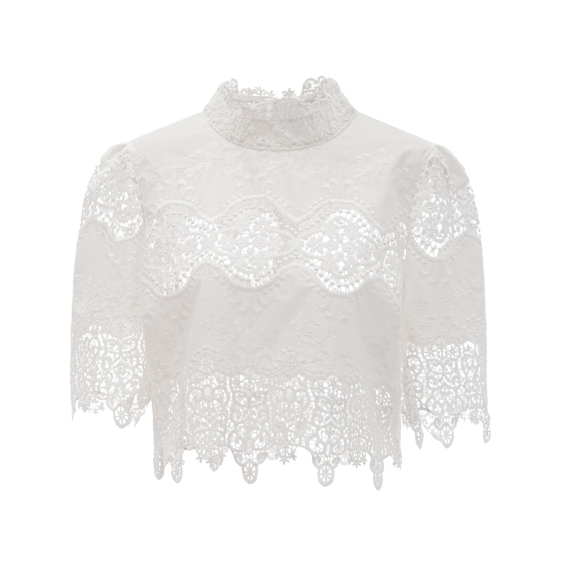 Gemma Top & Trousers - Short Sleeves - Stand - up Collar - Cut - out Design - Wide Leg