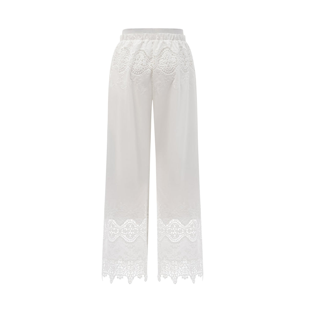 Gemma Top & Trousers - Short Sleeves - Stand - up Collar - Cut - out Design - Wide Leg