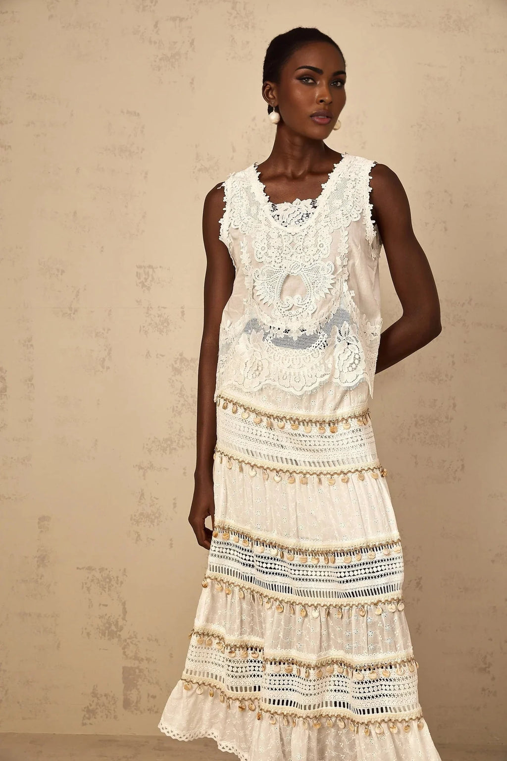 Gemmina Cropped Top White Floral Embroidered Cut - Out