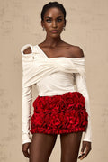 Gemmina Top - White - Long Sleeve - Asymmetric Twist Gathered Deconstructed