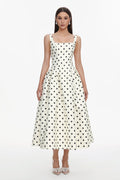 Genesis White Polka Dot Sleeveless Maxi Dress Square Neckline