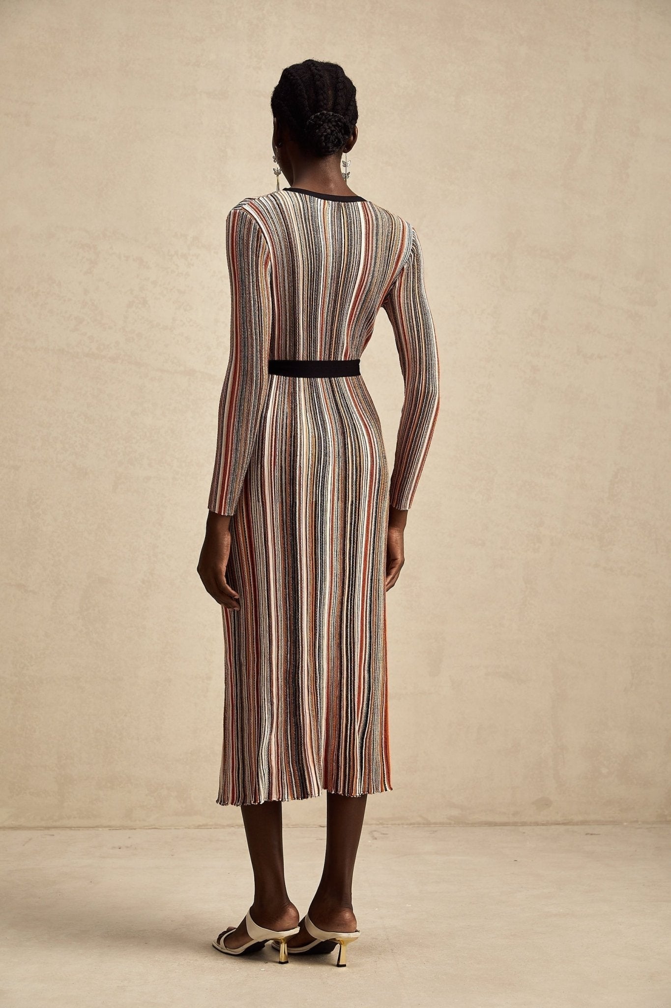 Genevieve Midi Dress - Knitted V - Neck Wrap Long Sleeve Sequin Embellished