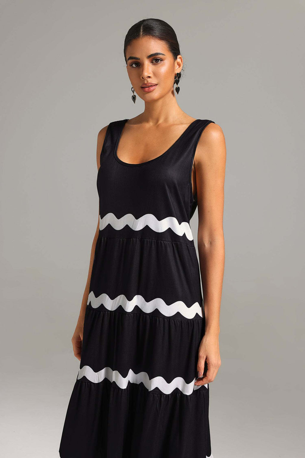Genoveffa Black Striped Sleeveless Maxi Dress for Women