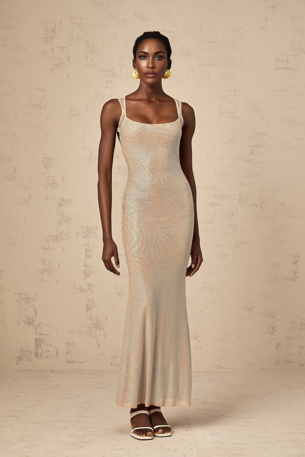 Genoveffa Maxi Dress – Sleeveless – Square Neck – Crystal Embellishment