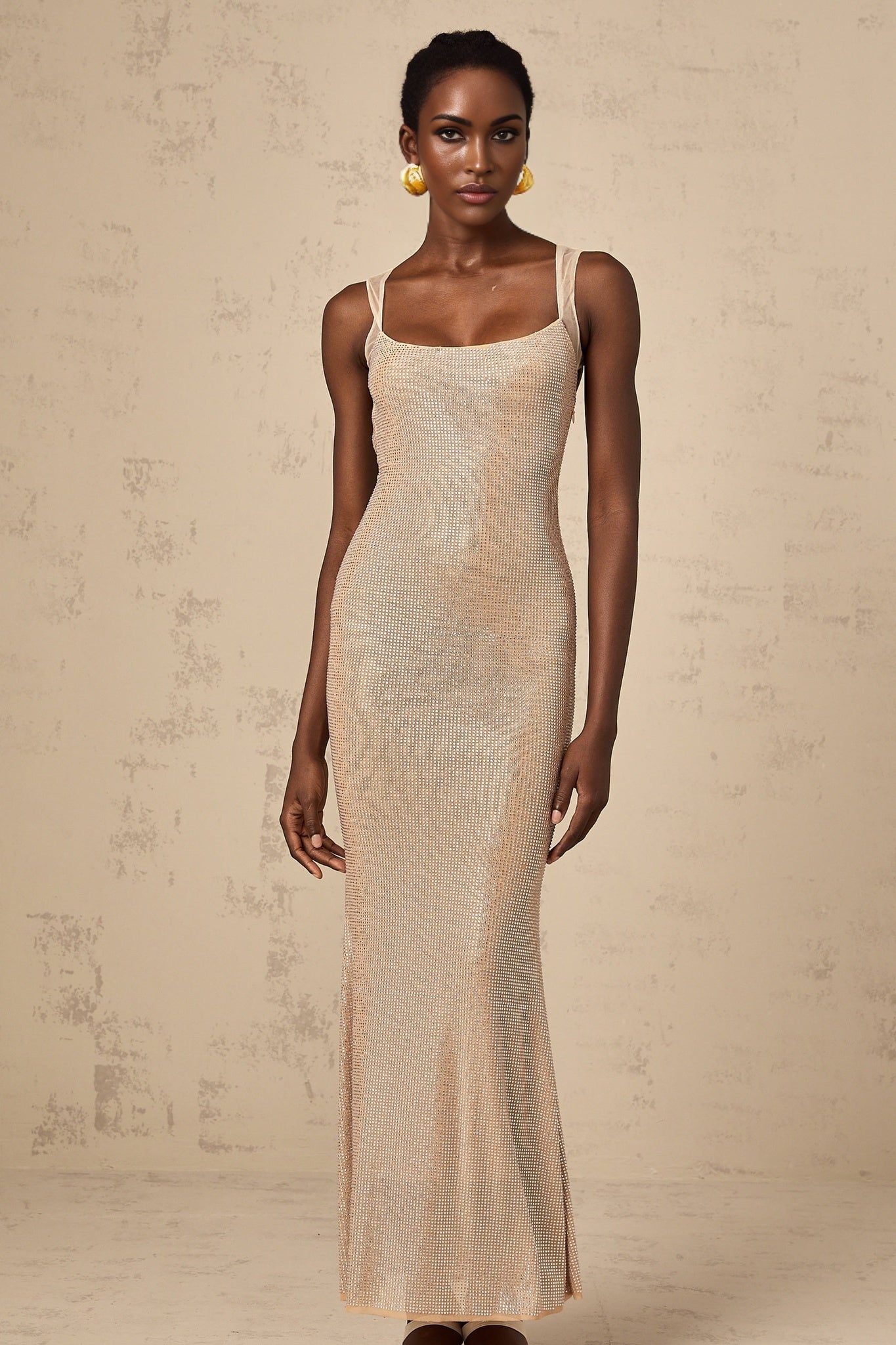 Genoveffa Maxi Dress – Sleeveless – Square Neck – Crystal Embellishment
