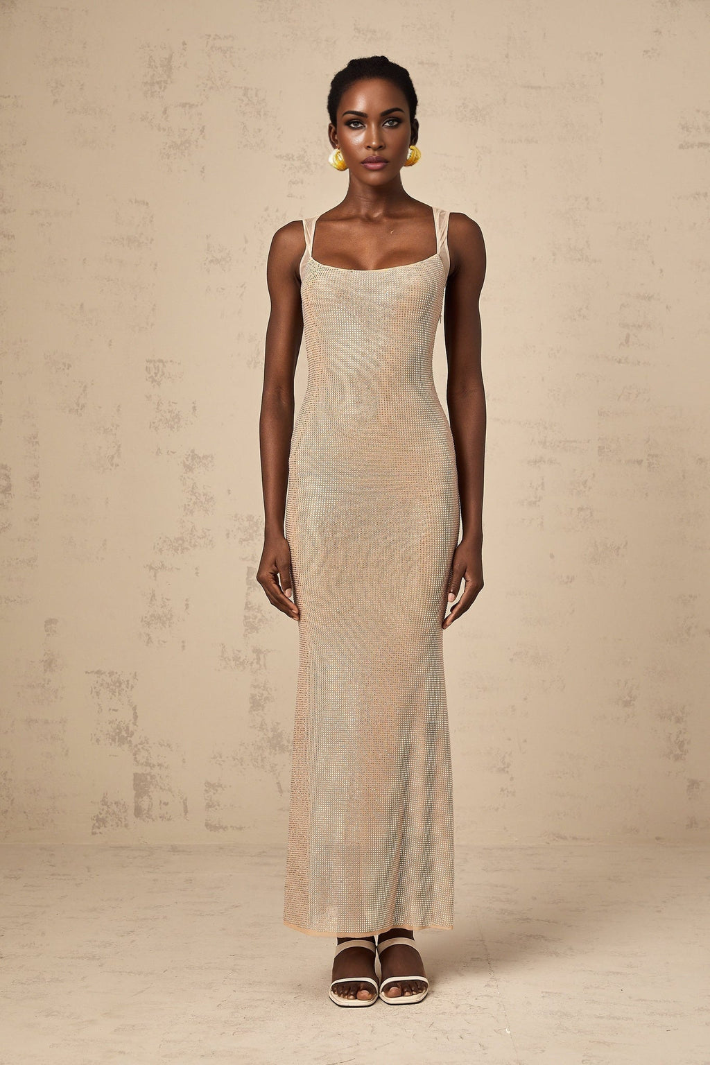 Genoveffa Maxi Dress – Sleeveless – Square Neck – Crystal Embellishment