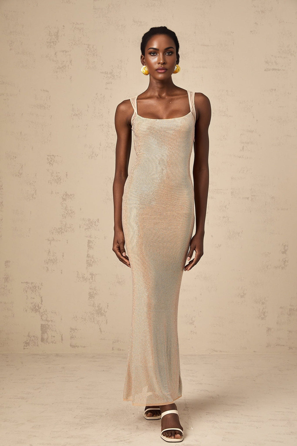 Genoveffa Maxi Dress – Sleeveless – Square Neck – Crystal Embellishment