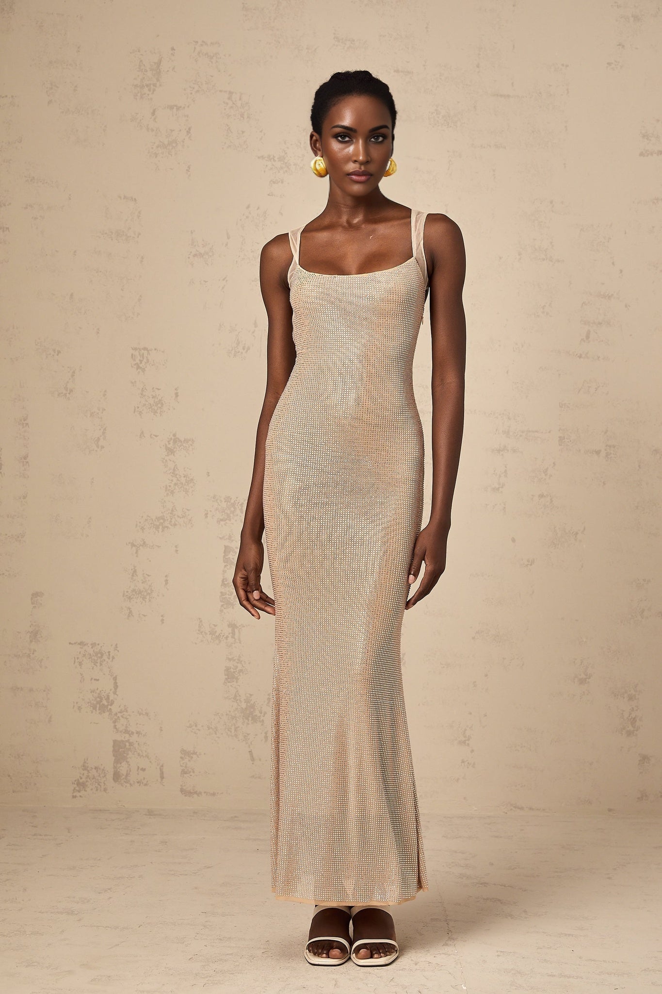 Genoveffa Maxi Dress – Sleeveless – Square Neck – Crystal Embellishment