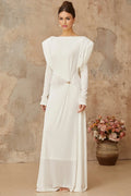 Geraldina Maxi Dress White Draped Shirred & Gold - Tone Hardware