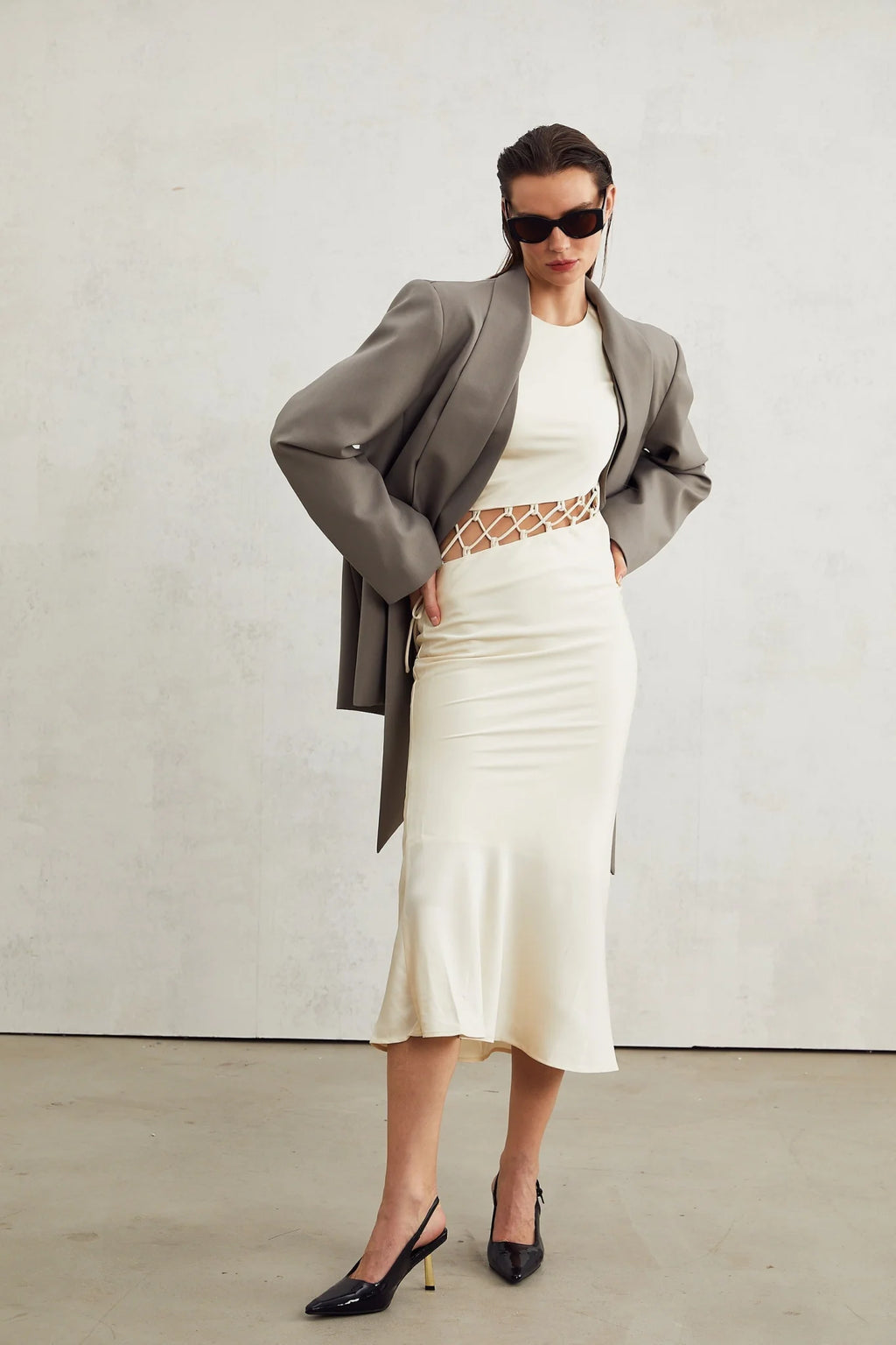 Giacomina Blazer - Long Sleeves - V Neck - Crepe Texture - Open Front
