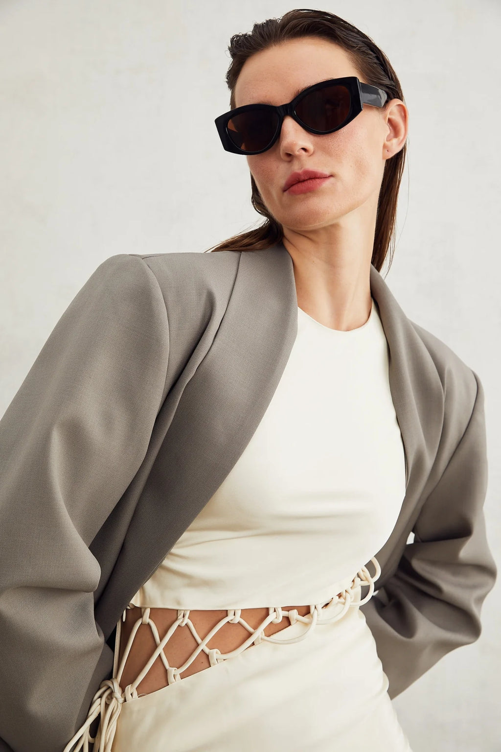 Giacomina Blazer - Long Sleeves - V Neck - Crepe Texture - Open Front