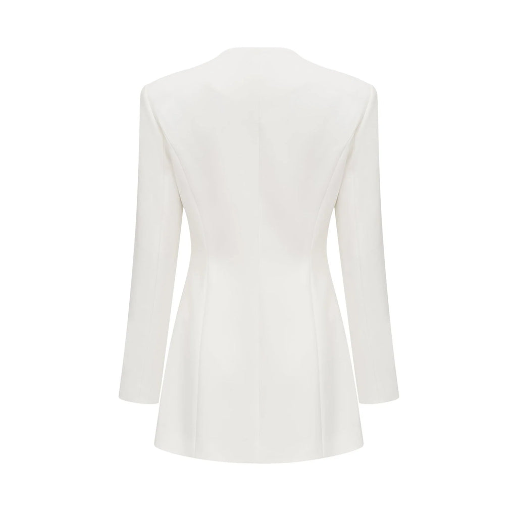 Giacomina Mini Dress - Front Button Detailing - Long Sleeves - Square Neck - Press - Stud Fastening