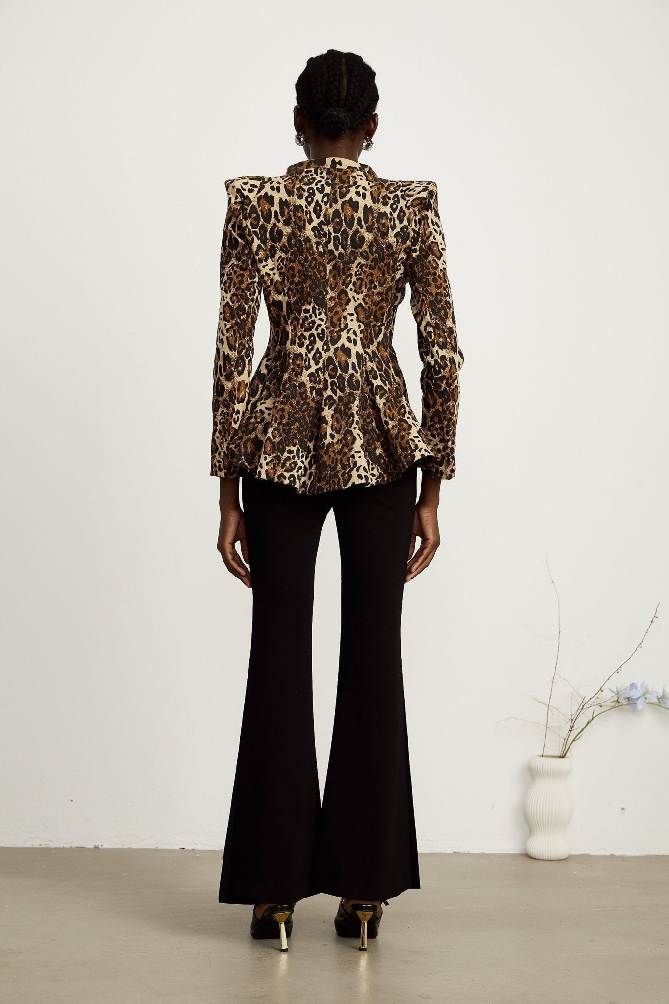 Giada Jacket - Long Sleeves - Shoulder Pads - Double Collar - Leopard