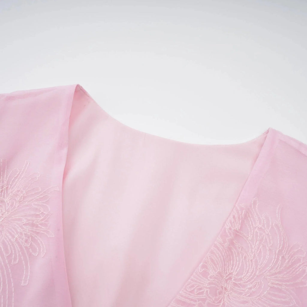 Giada Mini Dress Pink Embroidered Layered & Ruched