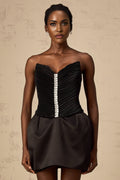 Giana Mini Dress - Off the Shoulder V - Neck Crystal Embellished Ruched Bodycon