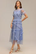Gianna Blue Polka Dot Ruffled Maxi Dress Short Sleeve Wedding Garden Party