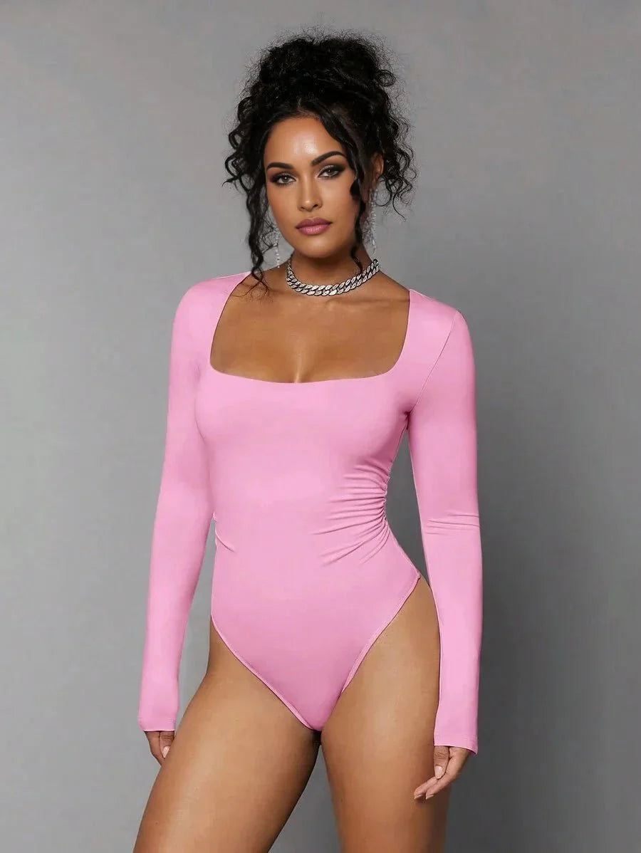 Giannina Bodysuit - Fabric: Knitted Fabric - Fit Type: Fitted - Style: Casual Style - Sleeve Length: Long Sleeve - Neckline: Square Neckline